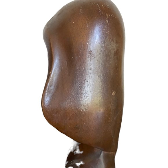 Vintage Mid-Century Art Deco Style Carved Wooden Female Bust Sculpture 11.5" - Picture 7 of 16
